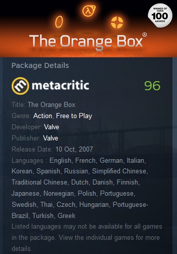 The Orange Box (5 Valve Games) Steam EU Scan - Click Image to Close